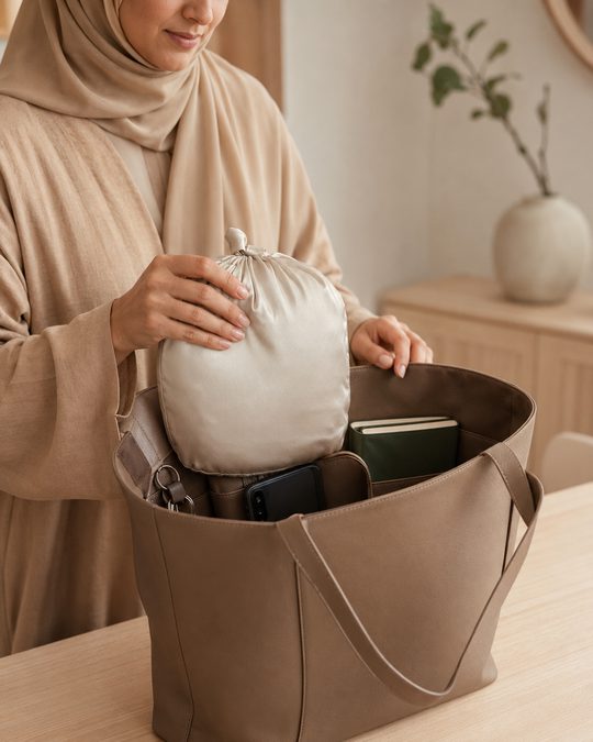 Niyara dans un sac de travail